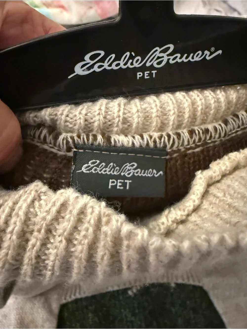 Eddie Bauer Pet Salmon Fish Knit Dog Sweater XL Cream Brown Outdoor Cozy NWOT